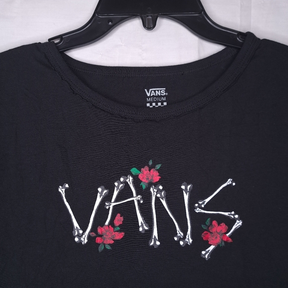 VANS Women's Black Bones & Roses Short Sleeve Graphic Tee MEDIUM - Picture 2 of 10